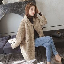 뽀글이코트 양털후리스 뽀글이자켓 양털자켓 뽀글이점퍼 겨울 판 미디엄 롱기장 도톰한 퍼 일체형 램스울 라이크 코트 여 bf 루즈핏 탑