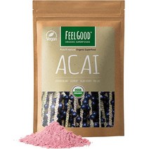 FeelGood Organic Superfoods 아사이 파우더 비건 GMO 프리 베리 차 및 볼용 항산화제 118.4g (4온스