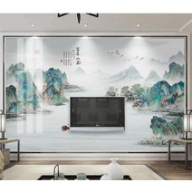 멍석 수묵 산수화 뉴차이나스타일 TV배경벽 벽지 벽화 3d XXXXX초기화 거실 부직포 촬영 벽그림, T09-도 9