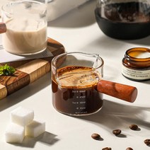 찬란한 세월 에스프레소 컵 유리 눈금 나무 손잡이, 110ML