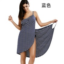 샤워가운원피스 2022 스트라이프 비치 드레스 여성용 목욕 슬링 휴일 수영 가운, 14.Blue - XL
