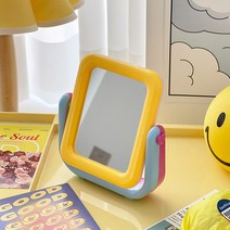 볼드 컬러 양면 프레임거울 미니거울, 옐로우+연핑크