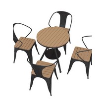 야외용테이블 테라스 세트 정원 카페 의자 편의점, 지름 55  테이블 1개 의자 4개 (블랙)