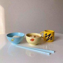 HERAN 귀여운 도자기 그릇 마크 컵 젓가락 조합 기념판 짱구식기세트, 크레용 짱구 4개 세트(선물 상자 없음)