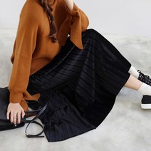 벨벳 플리츠 롱스커트 밴딩스커트 롱치마 플리츠스커트