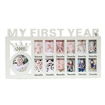 samkos 아기 액자 생후 1세 액자 12개월 성장기록 카드 13장 수납 기념 액자 신생아 첫 생일 선물(흰색) 무인 양품 앨범