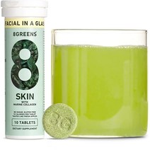 8Greens Skin + 아름다운 피부를 위한 마린 콜라겐 - 탄산 슈퍼그린 다이어트 보충제 1알로 8가지 필수의 건강한 천연 채소 (10정), 10 Count (Pack of 1)