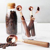 [바른공식] 소형 우드그립 나무목 손잡이 로즈골드 계량 스푼 계량컵 4p세트 2종선택 마카롱여사, 계량스푼 4종세트