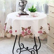 식탁보 화이트 패브릭 참신한 레이스 작은원형탁자 원형 테이블보 티테이블보 화상방지 심플 모던 가정용, T14-붉은꽃-6258신상, C01-115원형(60CM대략둥근탁자사용)