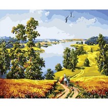 백드롭페인팅 DIY 쉬운 명화 유화그리기 세트 A-103 시골 풍경 중형 40x50