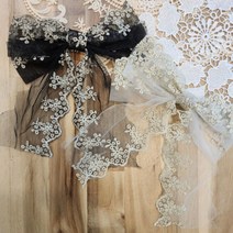 왕 리본 여성 아이보리 블랙 금사 레이스 헤어핀