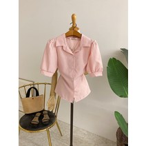 허니제이 / 샘디 카라 퍼프소매 반팔 블라우스(4color)
