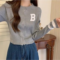 GNR B로고 크롭 골지 가디건
