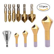 FULE 철물점 육각 손잡이 면취 고속강 90도 경사홀 칩제거 면취 전동공구 콤비네이션 11종 세트, 11pcs 챔퍼 세트