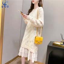 셀럽당 레이스 원피스 스웨터 여 스커트 루즈핏 꽈배기 스웨터