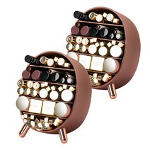 [아르띠콜로 립스틱 마스카라 케이스] 화장품 립스틱 정리함 립스틱 케이스 립 케이스 화장품 케이스 정리함 립스틱 보관함 화장품 정리대 투명 립스틱 정리함 계단형 립스틱 정리함, 1+1 브라운, 1+1세트(2개)