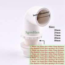 1PC ID 20 50mm PVC 파이프 수족관 물고기 탱크 90 팔꿈치 배수 커넥터 오버플로 스레드 물 공급 조인트, [02] inner dia 25mm, [01] 1PC, 01 1pc_02 inner dia 25mm