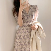 L.HOUSESTORE세일/여름 쉬폰 잔꽃 슬림핏 여성 롱 원피스 휴가 원피스하객룩 여성의류쇼핑몰 트위드원피스