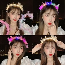 [KT알파쇼핑]스벤 LED 불빛 깃털 천사링 머리띠 축제 인싸템, 옵션1/FREE