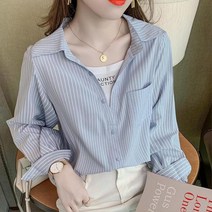 여성 줄무늬 아노락 v넥 카라 셔츠 블라우스셔츠 코디 바캉스룩 스트라이프셔츠 패션