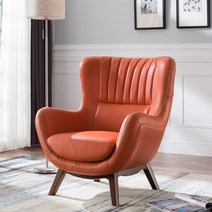 케이로 노르딕 가죽 싱글소파 발코니 캐주얼 모던 심플한 럭셔리 카페 호텔 가죽소파 1인용가죽소파, 싱글 마이크로화이버레더 오렌지레드