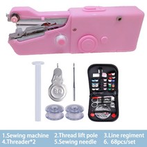 휴대용 핸드 헬드 재봉틀 무선 전기 재봉틀 세트 가정용 재봉틀 빠른 수리 DIY 의류, 07 Pink C