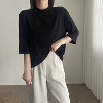 에이치스 여성 국산 깔끔하게 입기 좋은 무지 기본 반목 폴라 텐셀 스판 7부 폴라티