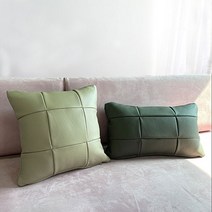 [조브라운] 천연 통가죽 쌍십자 스티치 소파 쿠션, 연그레이