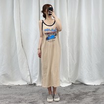 VANANA2 꾸안꾸 서퍼 프린팅 밴딩 비치 롱 나시원피스