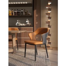 본톤 접이식 식탁 이탈리아 가벼운 고급 식당 의자 홈 미니멀 기술 천 북유럽 마작 호텔 등받이, [05] 오렌지  다크 그레이 등받이 가죽