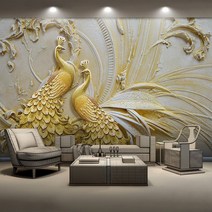 벽에 사용자 정의 벽화 3D 입체 양각 황금 공작 배경 벽화 거실 침실 홈 장식|mural wallpaper for walls|wallpaper for walls 3dmural wallpaper, 1 ㎡(A0)