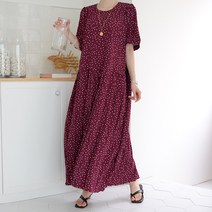 데일리앤 미코 땡땡이 도트 루즈핏 반팔 플리츠 롱원피스