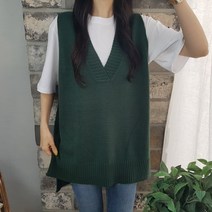 상상그이상 여성용 국내제작 롱 브이넥 니트조끼 빅사이즈 부드러운 원단 루즈핏 바람막이 베스트 캐주얼 풀오버 셔츠 레이어드코디 가볍게 입기 좋은 민소매 간절기 롱니트 데일리룩