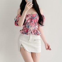 글램디브 멜시르 벌룬 플라워 스트랩 블라우스 AF0691
