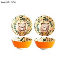 BLOWFISH FUGU 북유럽 그릇 세트 캐릭터 밥그릇 국그릇입니다+랜덤 사은품, 2P6.5인치입니다, 불곰입니다