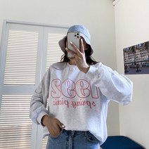 오버핏 다운숄더 레터링 포인트 긴팔 맨투맨 여성