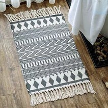 SOCEAN 고급에스닉패턴 카페트 코튼 직사각 태슬 러그B106X60 물세탁 거실 카펫트 플레이스 매트 인테리어 룸 카펫 침실 침대 발매트 여름 러그 쇼파 패드 면 소파 러너 먼지 없는 카페트 안방 깔개 깔판 실내 바닥 양탄자