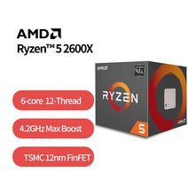 AMD-라이젠 5 2600X CPU 프로세서 3.6 GHz 코어 12 스레드 YD260XBCM6IAF 소켓 AM4 냉방 팬 포함 신제품, 한개옵션0