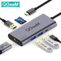 큐짐(QGeeM) 7-in-1 USB C타입 멀티허브 7포트 USB 3.0(3개) HDMI(4K 30Hz) PD충전(최대100W) SD/TF슬롯 삼성덱스 닌텐도스위치 호환, 1개