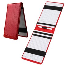 CRESTGOLF 가죽 방수 골프 스코어카드 골프 점수기록 수첩 야디지북 스코어카드포함 연필포함 스코어카드케이스 야디지북커버, 레드