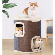 고양이 하우스 이층 스크래쳐 둥지 침대 범용, 베이지 사이잘 통