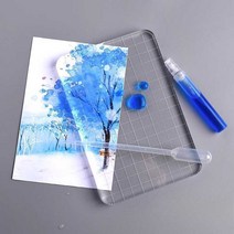 투명 아크릴보드 염색 카드 키트 간이 나염도구세트 DIY 북마크 엽서 카드 만들기, B 고급 세트(24색 컬러잉크+팔레트)