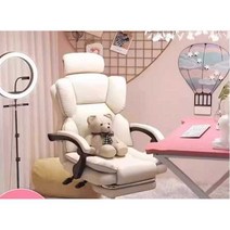 BJ 스트리머 의자 핑크 공주풍 쿠션 방송 게이밍 체어, 블랙 헤드레스트 업그레이드