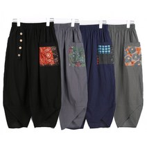 백약99 단추 조각보 항아리 바지 단체복 여름 시원한 바지 엄마 몸빼 바지 할머니 작업복 일 바지 고무줄 허리밴딩 8부 바지