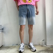라운지21 남자 그라데이션 투톤 워싱 4부 청반바지