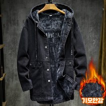 도오빠 페리옹 남성 기모 청 자켓 데님 플리스 코트 오버핏 후드 아우터 겨울 남자자켓 프리사이즈