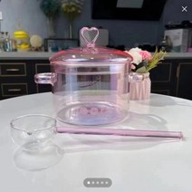 저무리 Love Instant Noodles Glass Pan Home Electric Ceramic Stove Boil Kitchen Pans High Borosilon, 01 Pink Pot spoon, [01] Pink Pot spoon