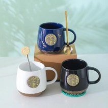 스타벅스 머그잔 커피잔450ml+숟가락+컵뚜껑, 흰색450ml