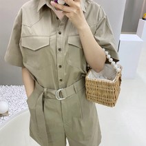 여름 반팔 반바지 벨트 사파리 카노 점프수트 (2color)