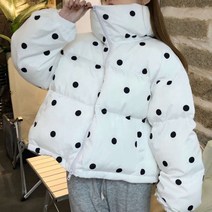 저스트메리드 화이트 도트 땡땡이 하이넥 심플 여성 숏 패딩 점퍼 C18